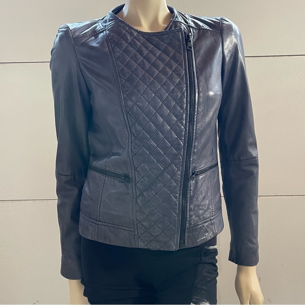 Massimo Dutti Genuine Leather Quilted Moto Biker Jacket European Designer